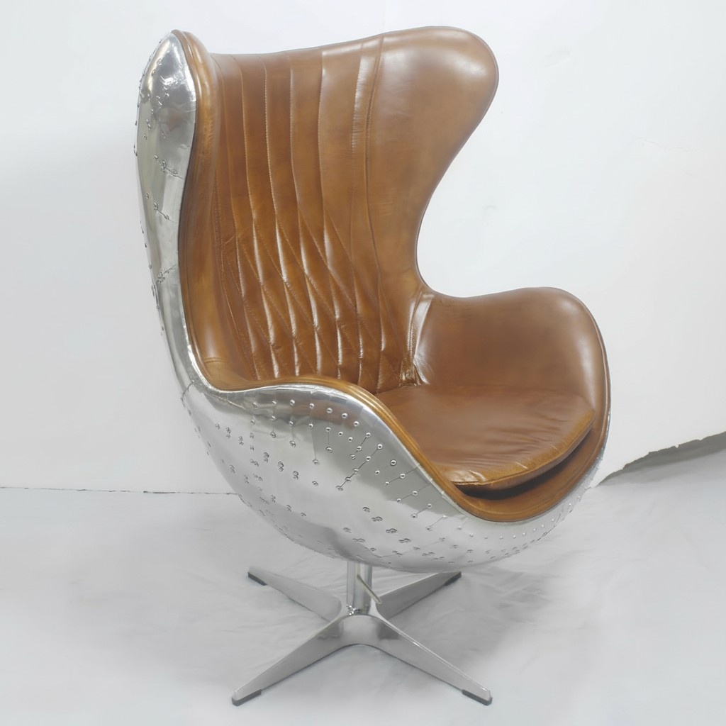 Vintage Schalensessel Aluminium Echtleder Wippfunktion Eierstuhl egg Braun