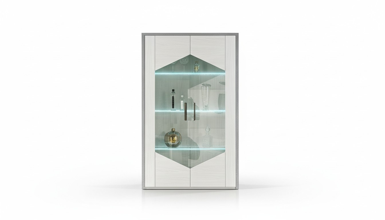 Vitrine 2 Tür Weiß Holz Schrank Vitrinen Wohnzimmer Schau Schränke Design Neu