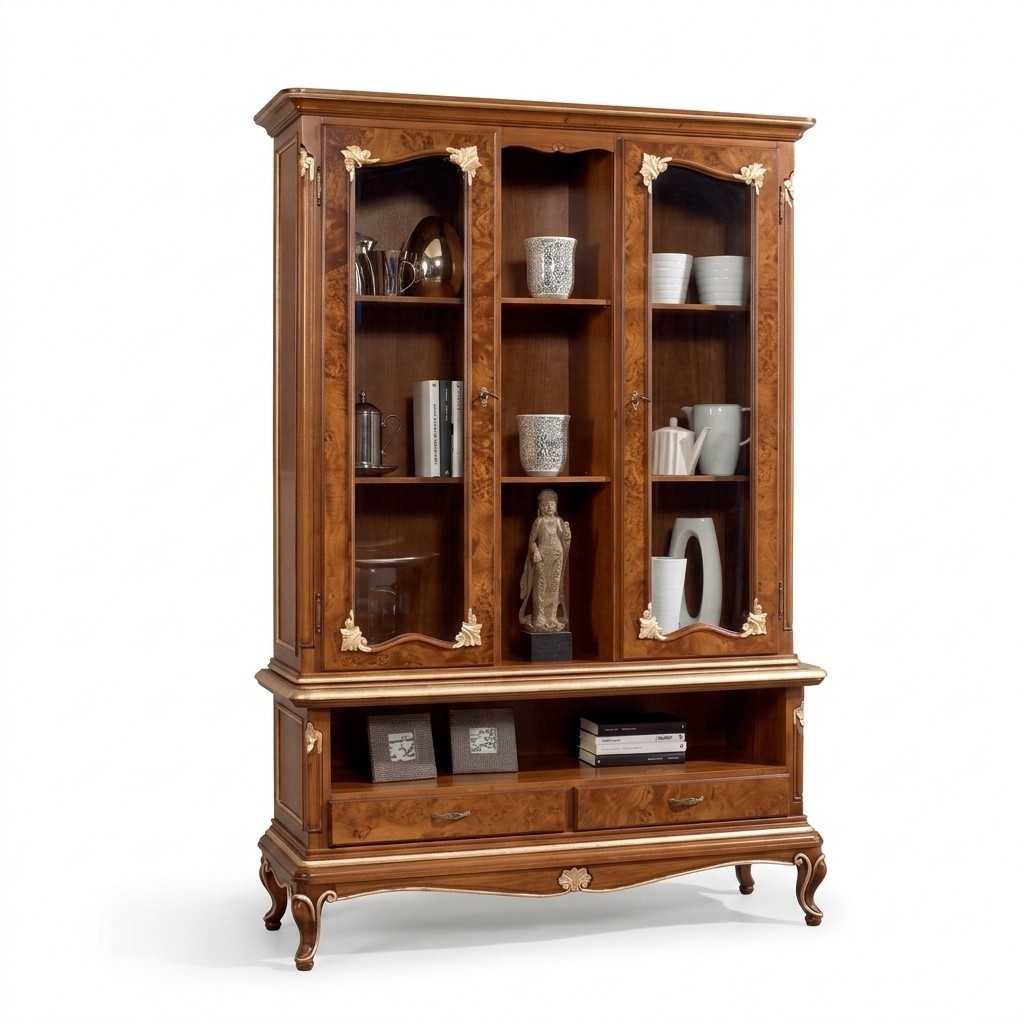 Vitrine Glas Schrank Schränke Vitrinen Holz Anrichte Italienische Möbel Braun