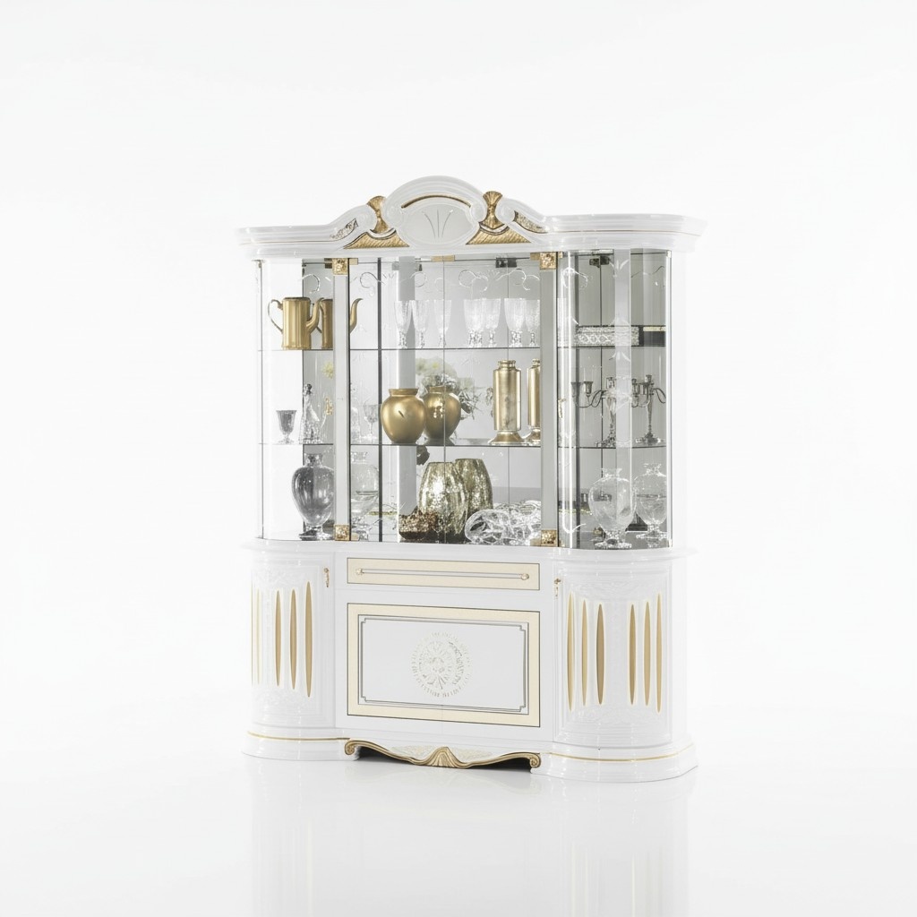 Vitrine Italienische Möbel Wohnzimmer Schrank Weiß Gold Glasvitrine Schränke