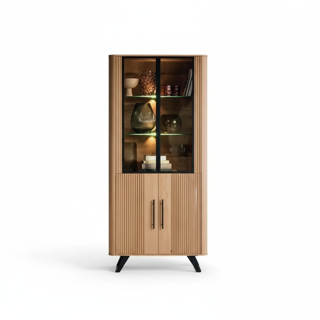 Vitrine Möbel Wohnzimmer Schrank beige Glasvitrine Schränke
