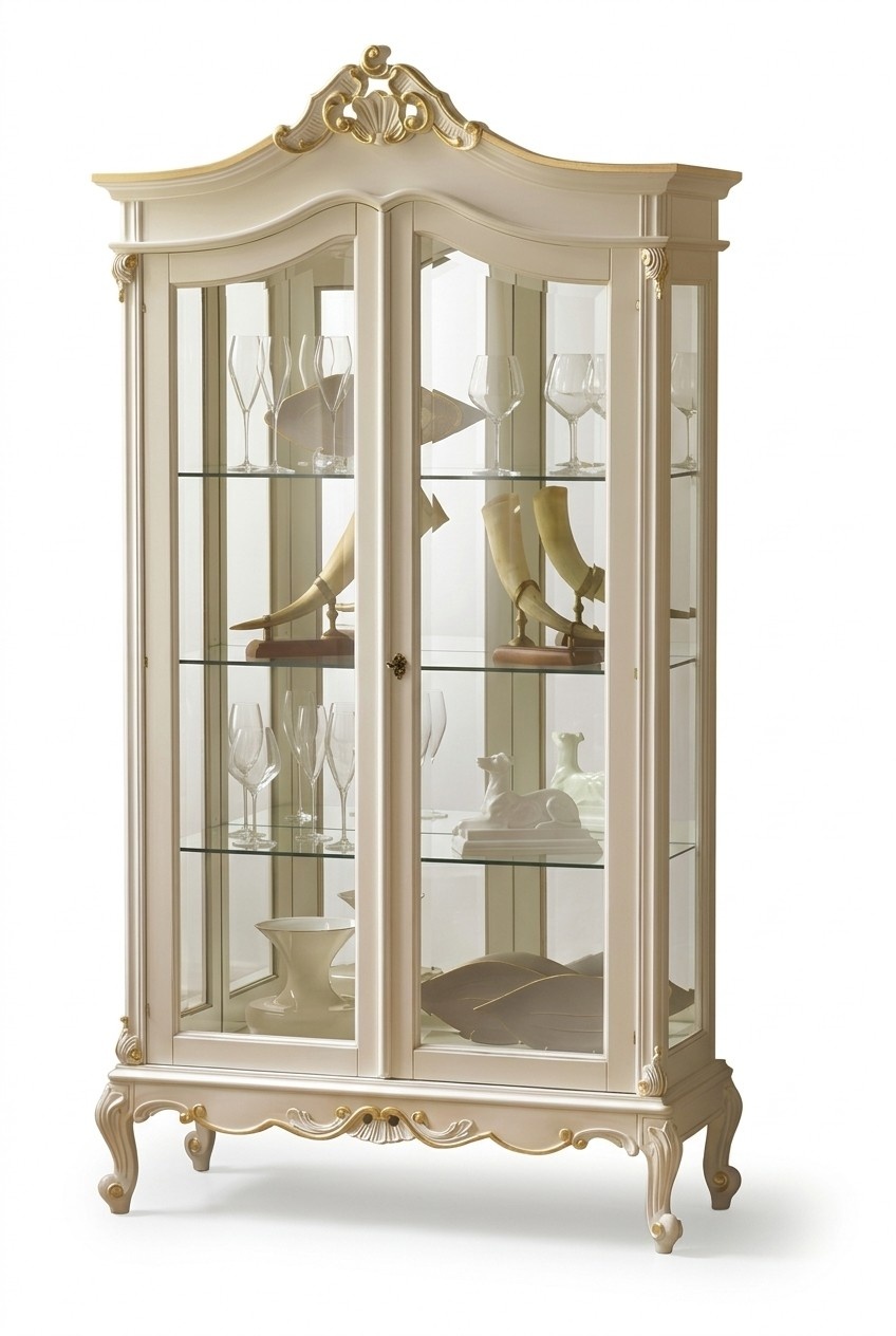 Vitrine Schrank Vitrinen Wohnzimmer Massivholz Schränke Design Barock Rokoko Weiß neu