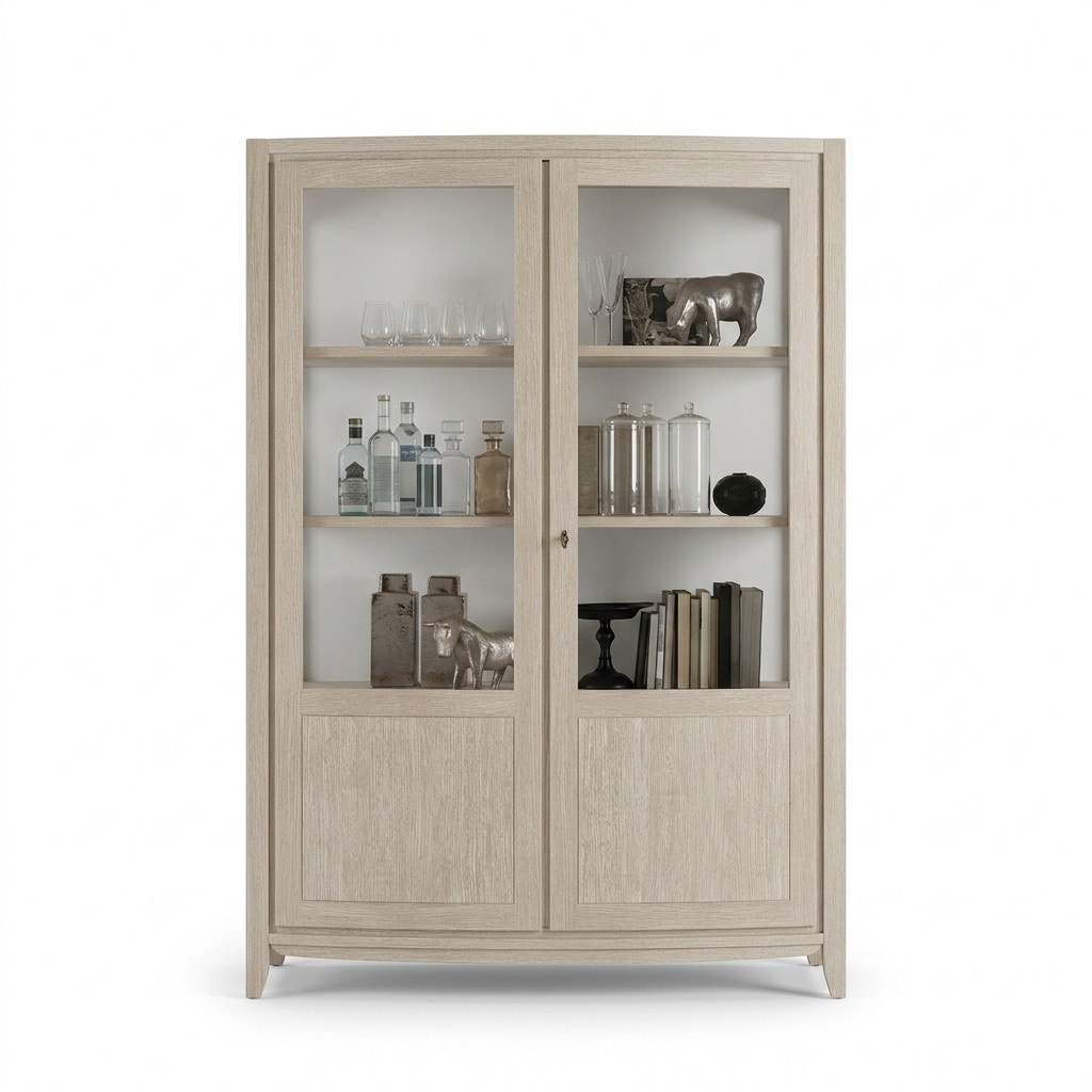 Vitrine Wohnzimmer Möbel Holz Vitrinen Glas Schrank Beige Anrichte Neu