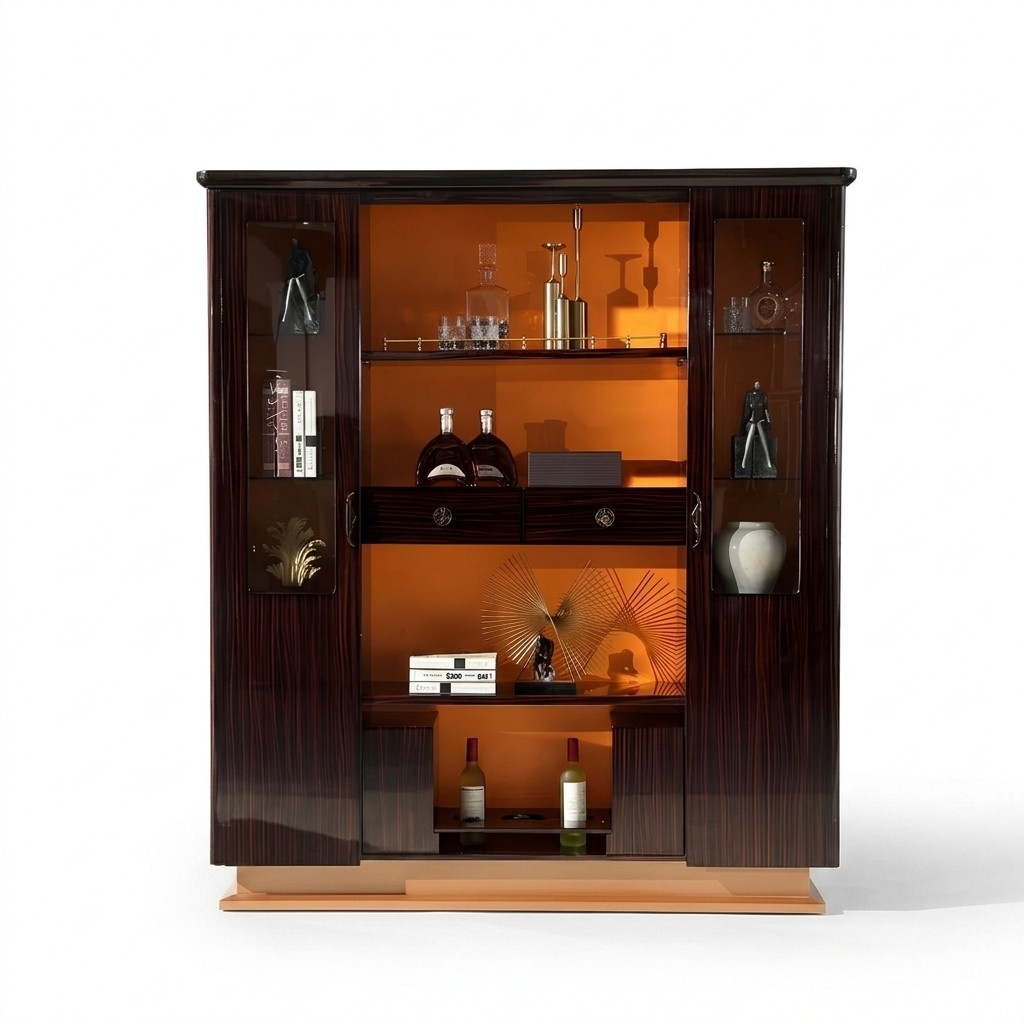 Vitrinen Bar Schrank Haus Designer Schränke Wand Regal Holz Leder Vitrine