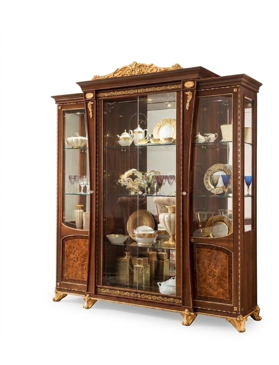 Vitrinen Holz Glas Schrank Echtholz Anrichte Vitrine Wohnzimmer Möbel Italien
