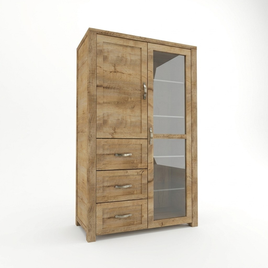Vitrinenschrank aus Holz in Braun modern eleganter Stil