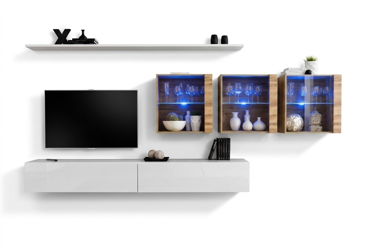 Wand Komplett Möbel Wohnwand Modern Wohnzimmermöbel TV-Ständer Design
