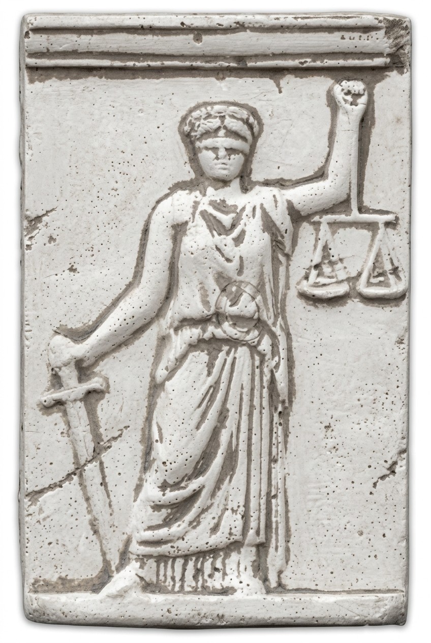 Wandrelief Relief Wandbild Bild Bilder Justizia Gerechtigkeit Gemälde Stein Neu