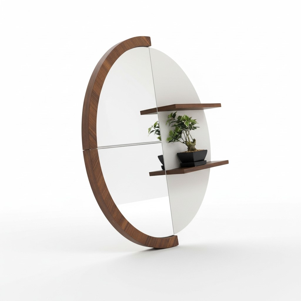 Wandspiegel Spiegel mit Regalen Halbkreis Dekoratives Wohnzimmer Holz