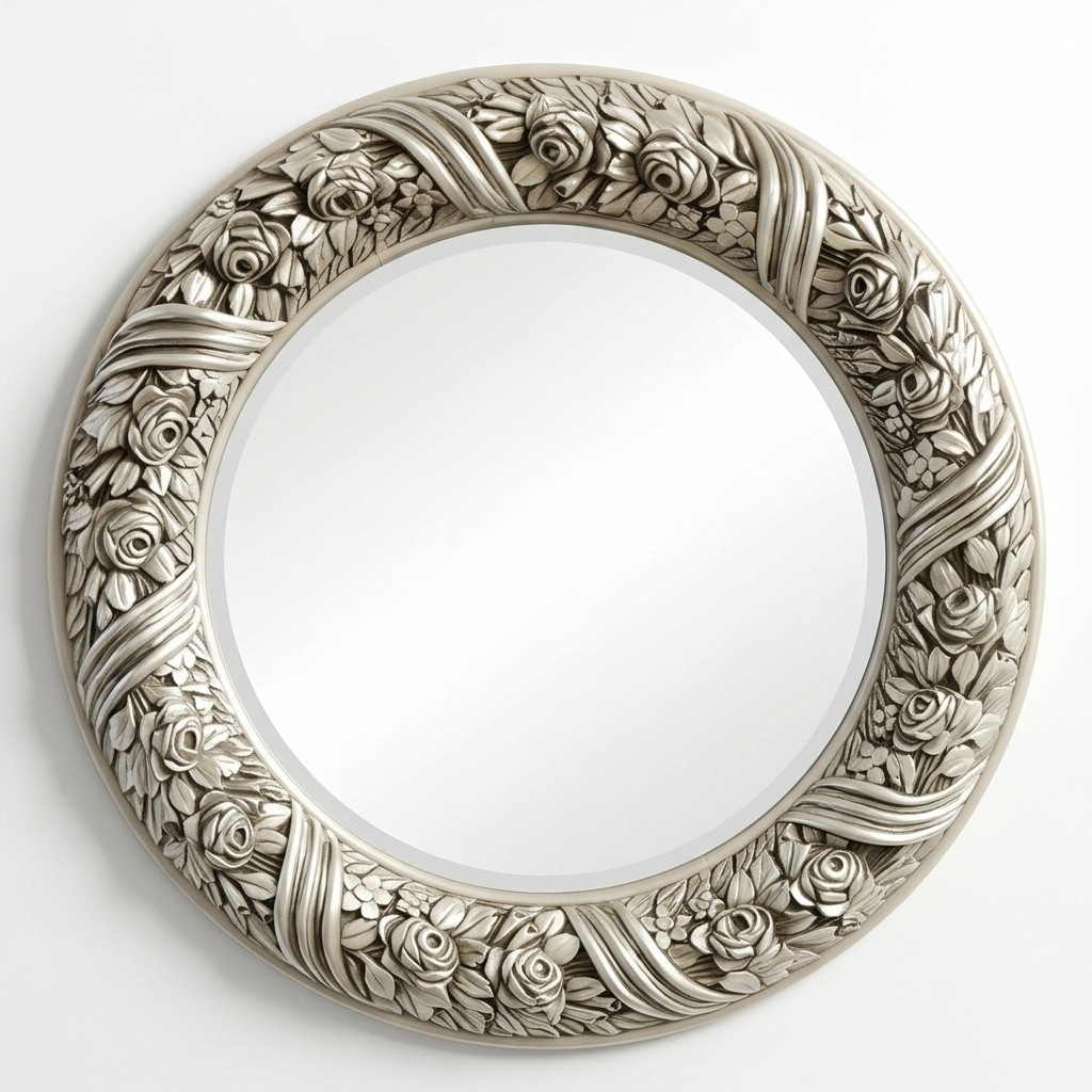 Wandspiegel Spiegel Rund Spieglein Silber Barock Rokoko Möbel Italien 60cm Holz