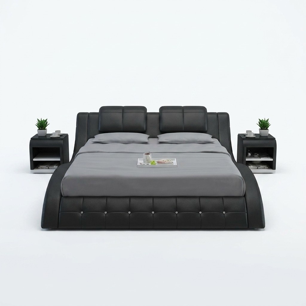 Wasserbett Doppel Bett Betten Komplett Lederbett Polsterbett Wasser LB8824B