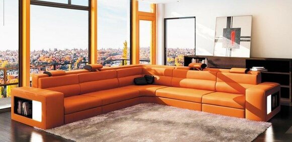 Ecksofa Sofa Couch Polster Leder Garnitur Wohnlandschaft Ecke Wohn Weiden