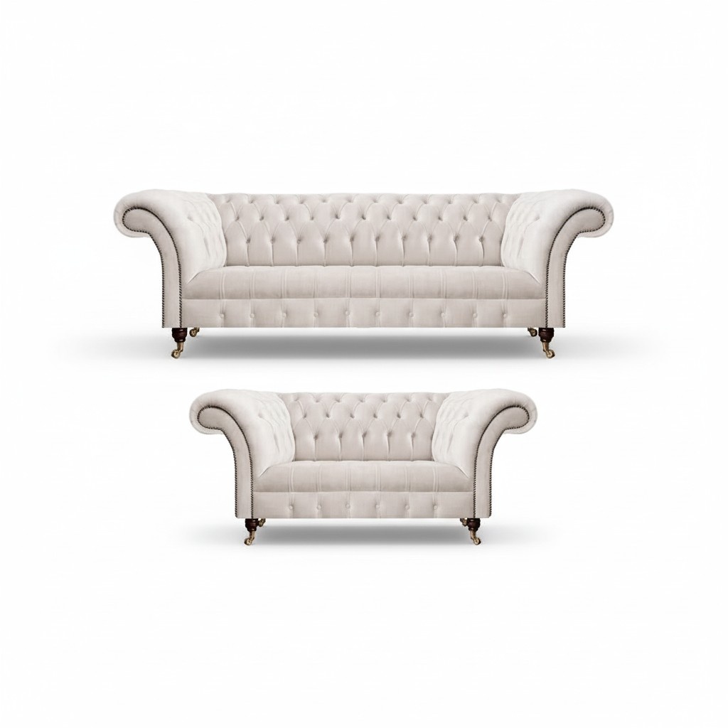 Weiß 2x Sofas Komplett Polstermöbel Luxus Sofa Dreisitze mit Zweisitzer Couch
