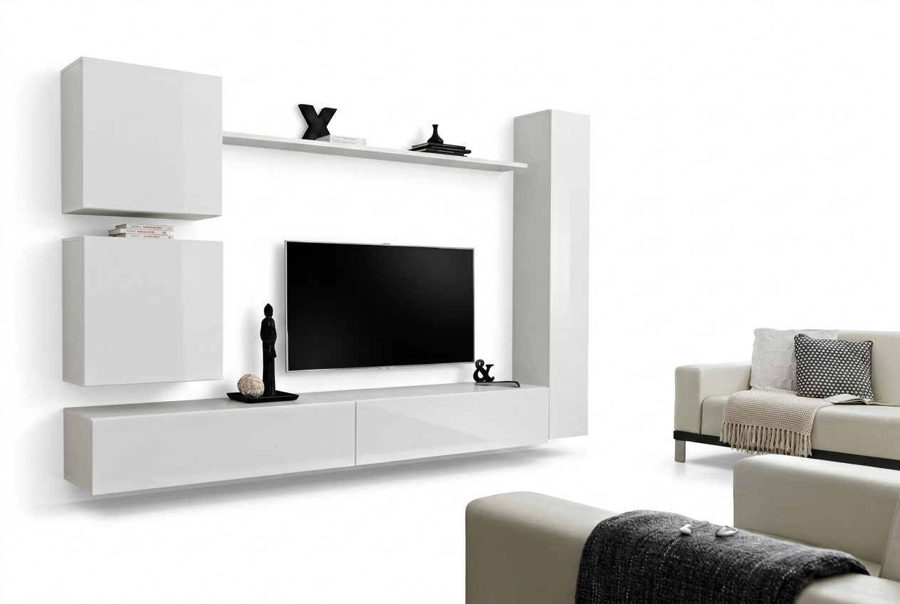 Weiß Luxus Wohnwand Wohnzimmer Möbel Designer TV-Ständer Wandregal Modernes Set