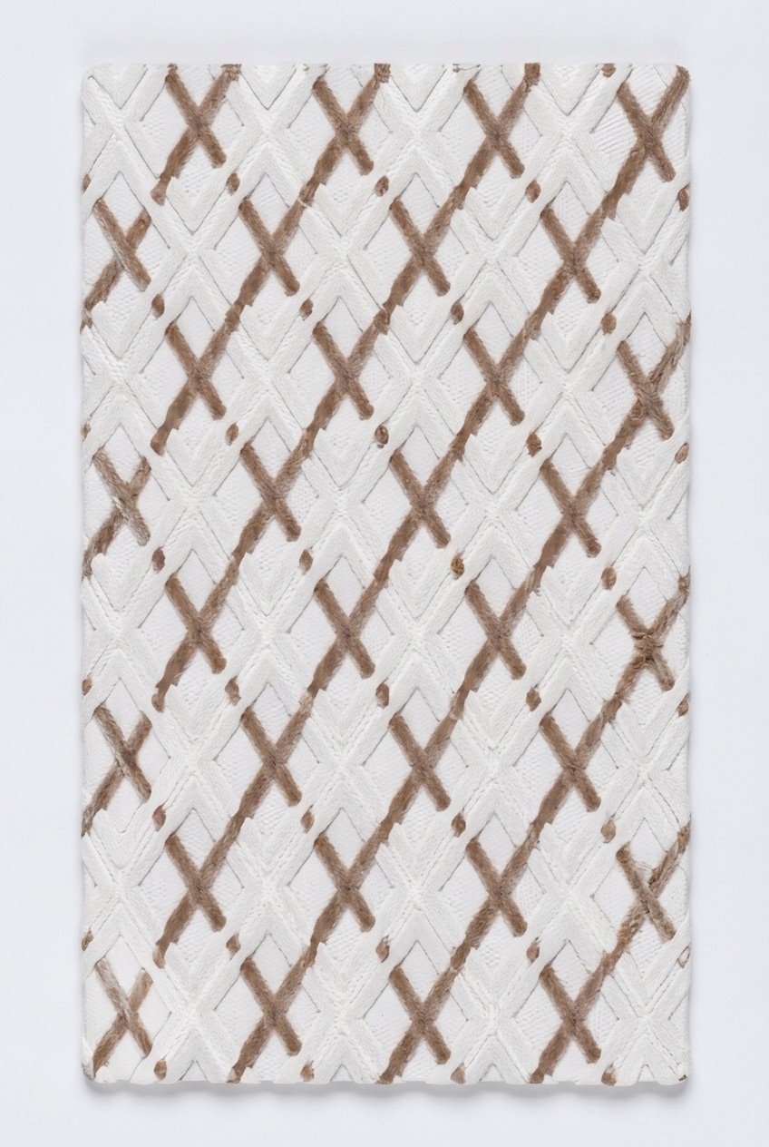 Weiß mit Braunen Linien Teppich Kurzflor Modern Wohnzimmer Schlafzimmer