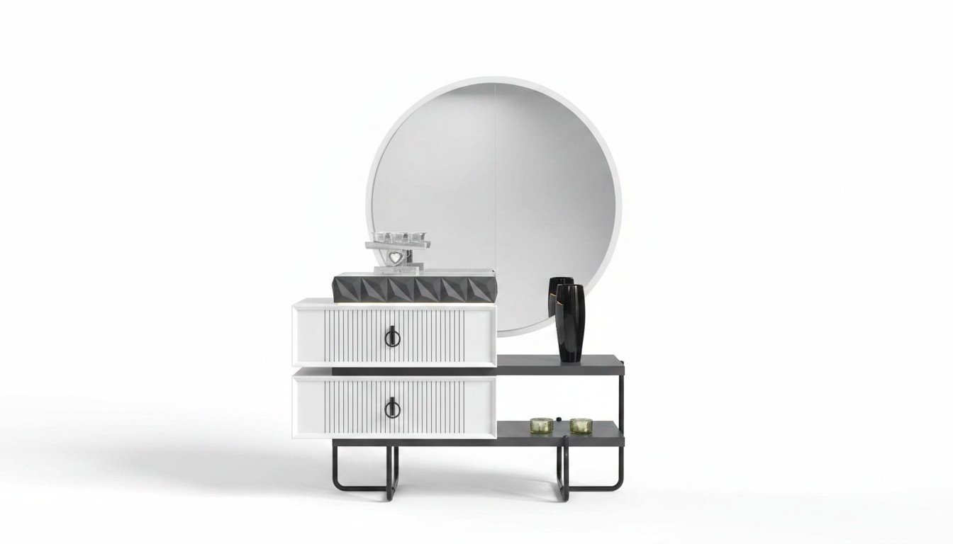 Weiß-Schwarzer Schminktisch Mit Spiegel Schlafzimmer Luuxs Möbel 2tlg