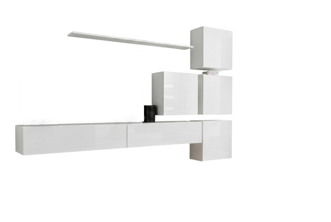 Weiß Wohnwand Komplett Set 7tlg Wand Regal Wandschrank Luxus Design Einrichtung