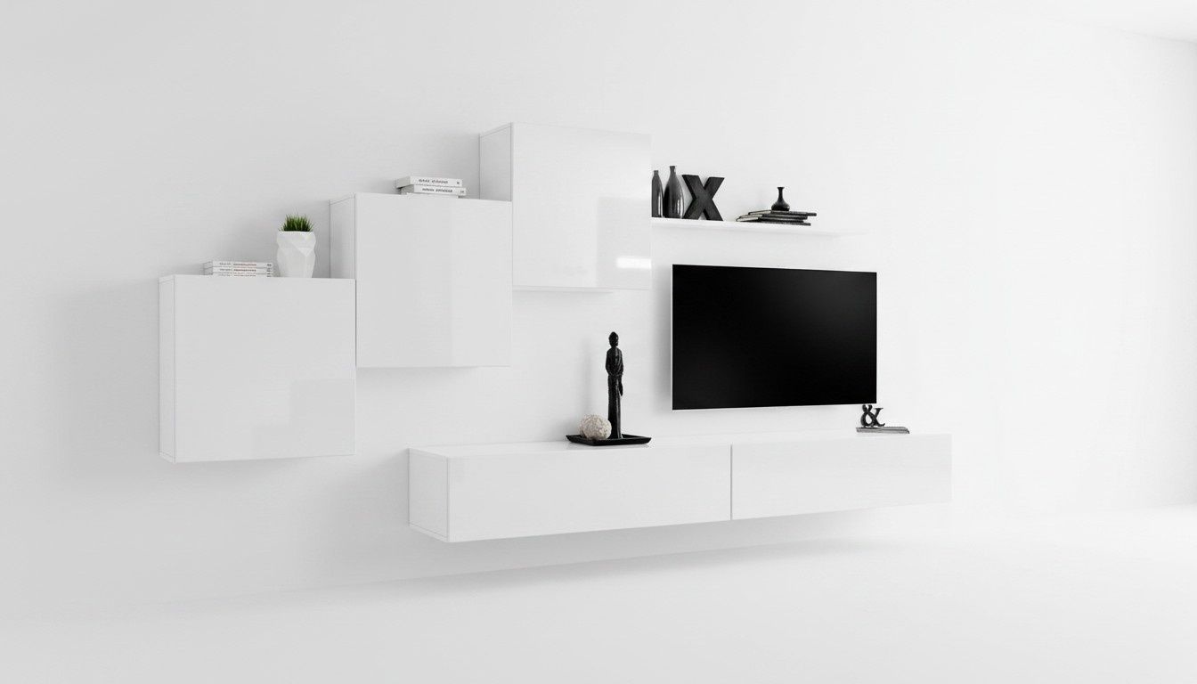 Weiß Wohnwand tv Ständer Sideboard Komplett Modern Wohnzimmer Regale Holz Neu