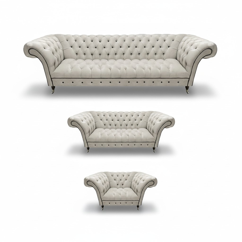 Weiße Chesterfield Garnitur Polstercouchen Designer Sofagarnitur 3tlg
