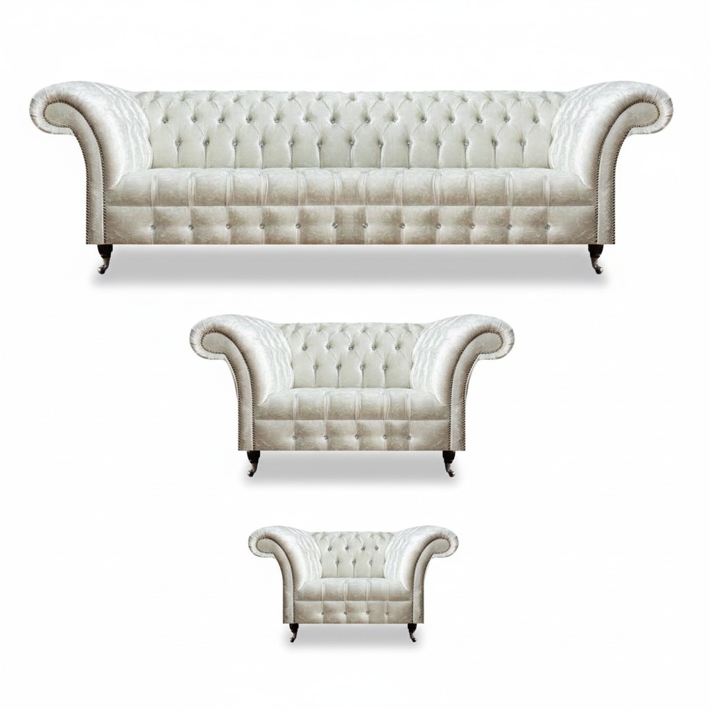 Weiße Chesterfield Textilgarnitur Designer Sitzmöbel Polster Garnitur