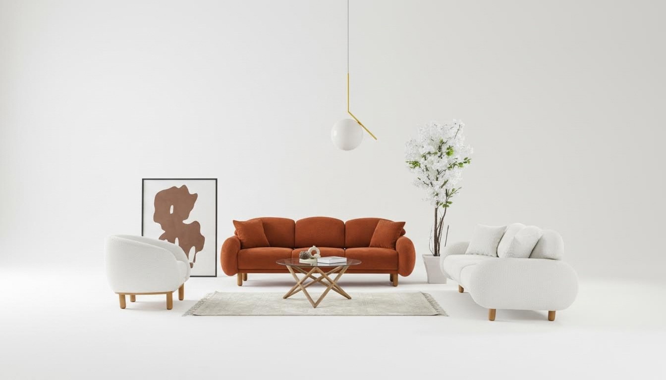 Weiße Couchgarnitur Stilvoller Dreisitzer Einsitzer Polster Stoffsofas