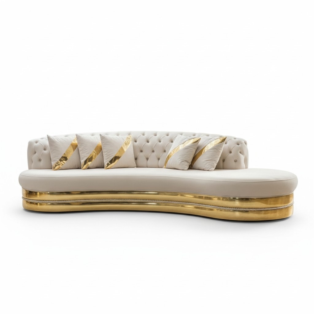 Weiße Halbrunde Chesterfield Sofas 2x 3-Sitzer Stilvolle Couch
