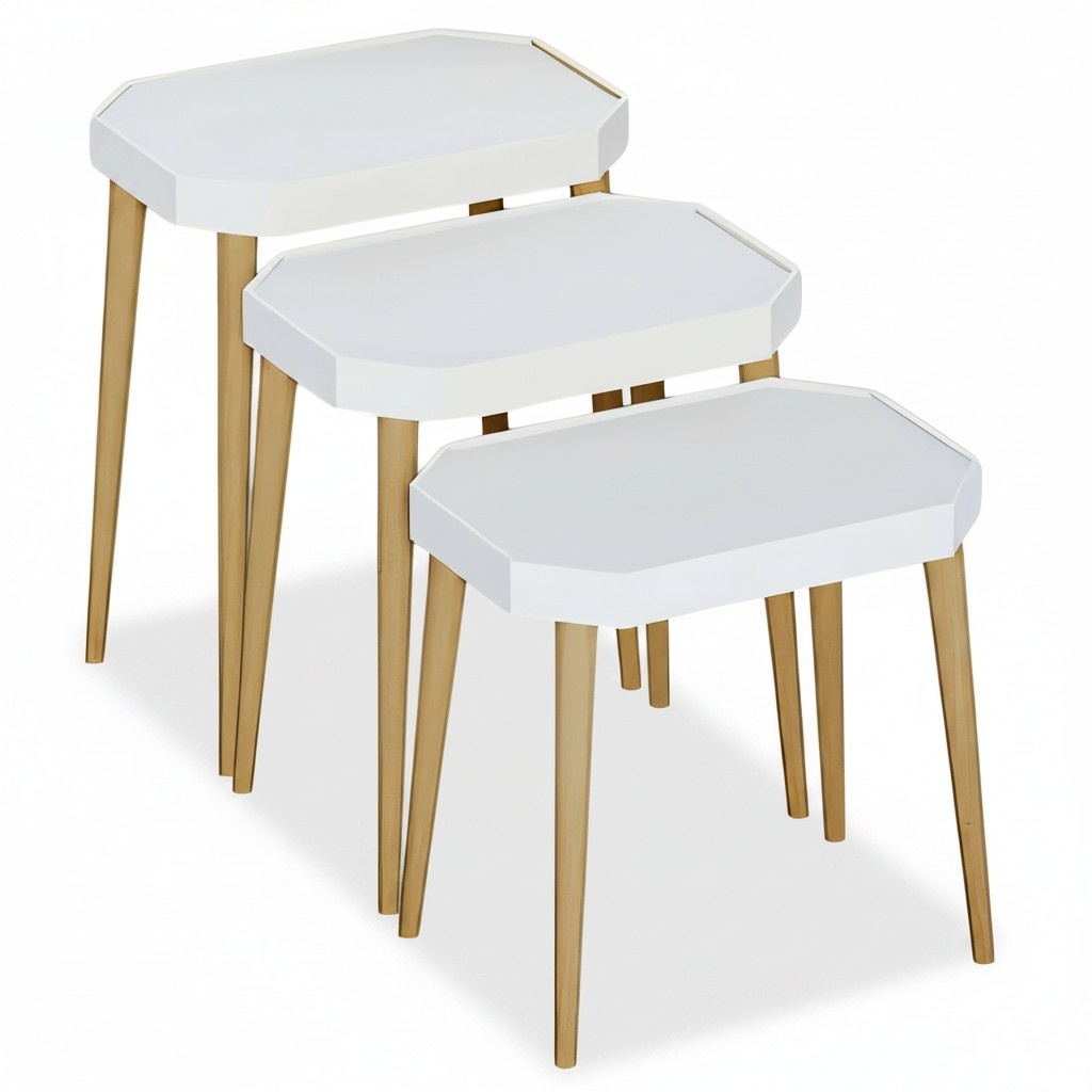 Design Beistelltisch Set Weiß & Holz