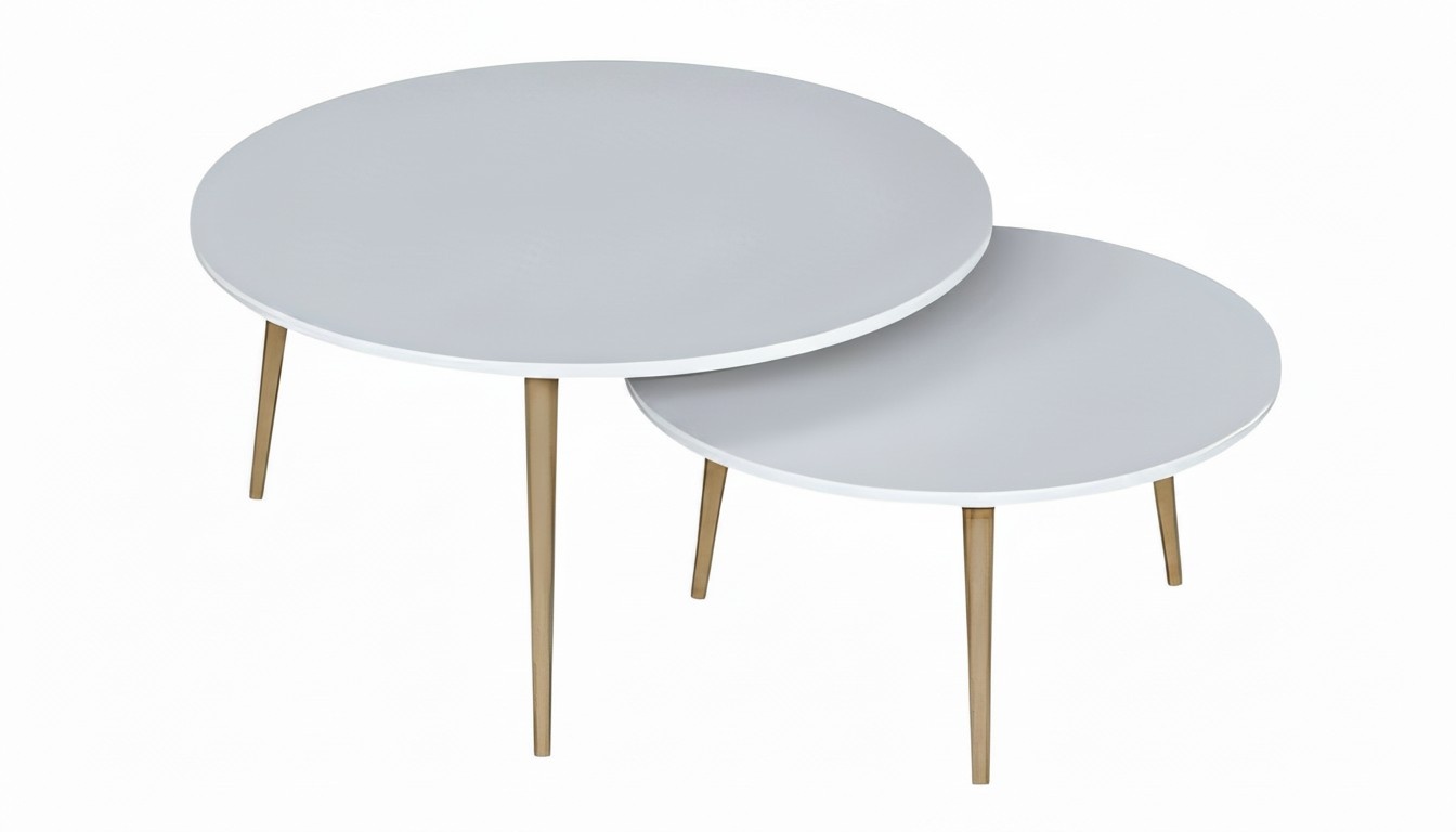 Design Beistelltisch Set in Weiß mit Holzbeinen