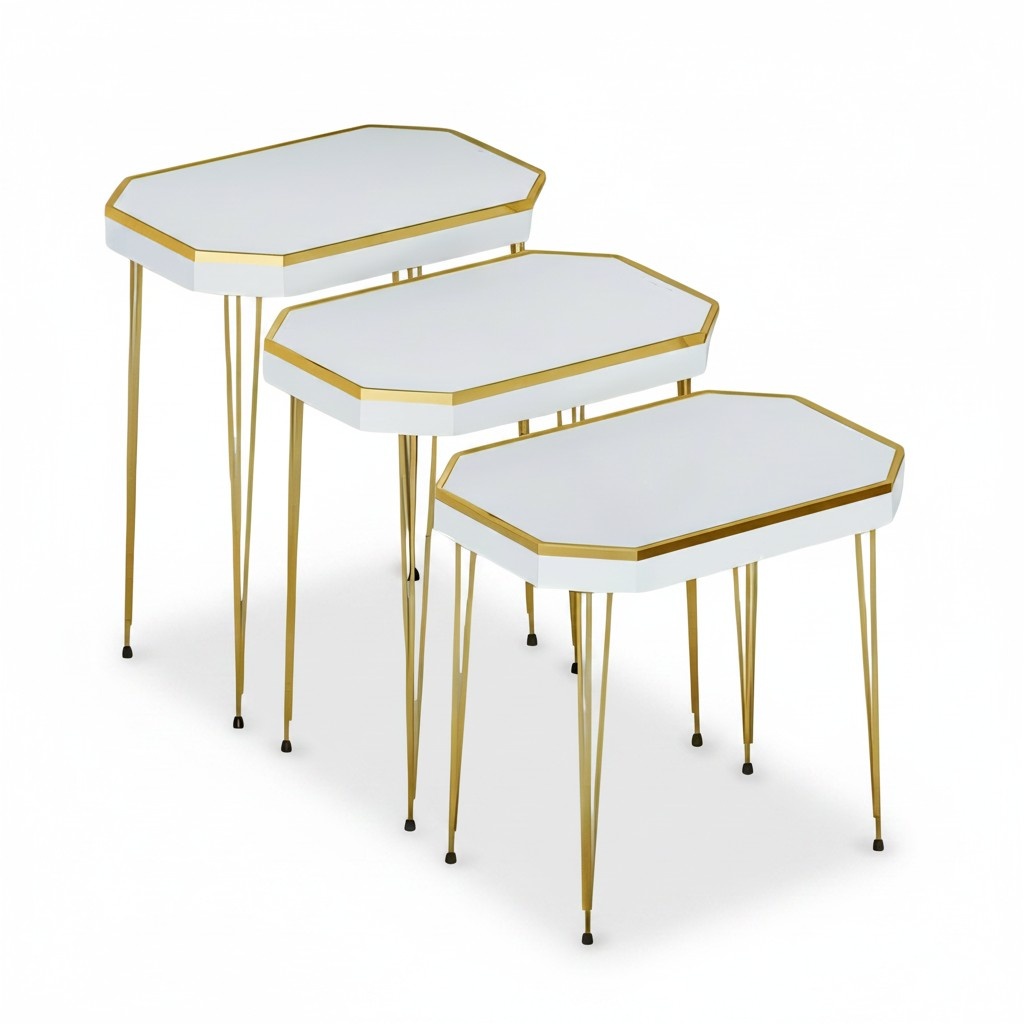 Design Beistelltisch Set Weiß & Gold