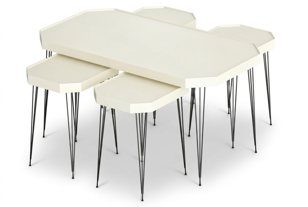 Beistelltisch Set 5 Teile mit Schwarz-Metallbeinen und Modernem Design