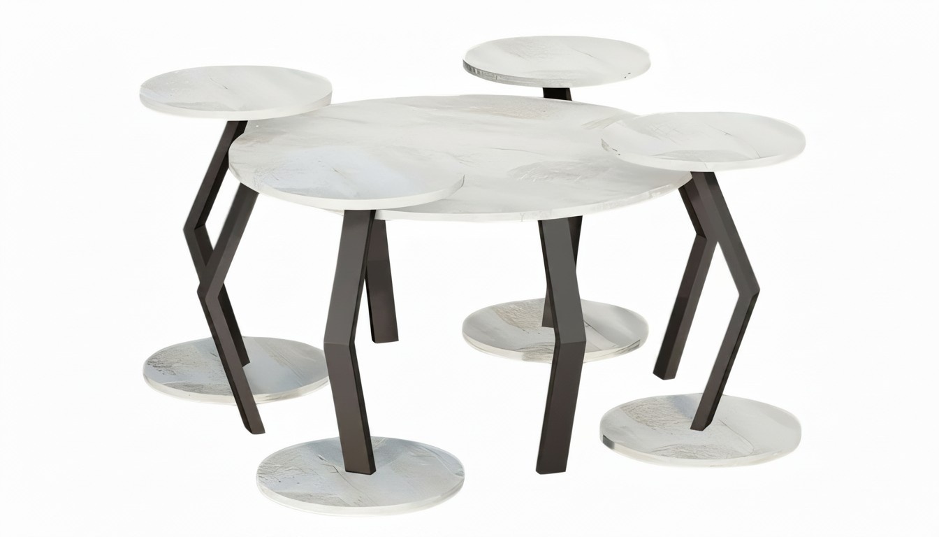 Design Satztisch Set 5-teilig – Flexibler Couchtisch mit 4 Beistelltischen (Marmor & Holz Varianten)