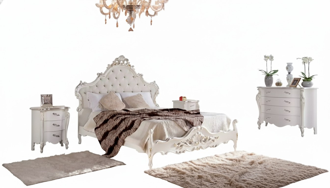Weiße Schlafzimmer Garnitur Bett 2x Nachttische Kommoden Holz Set 4tlg