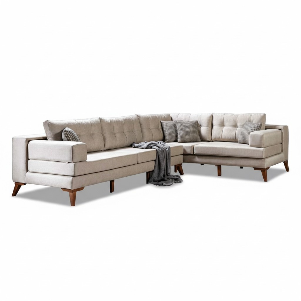 Weiße Stilvolle Eckcouch Textilsofas Moderne Wohnlandschaft Luxus Möbel