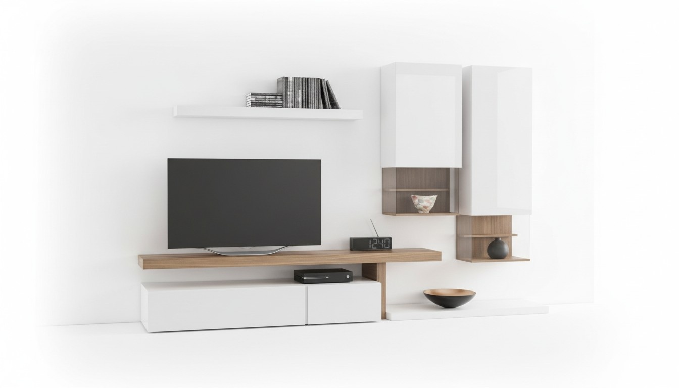 Weiße Wohnwand Möbel Moderne Hängeschränke Wandregale TV-Ständer Sideboard