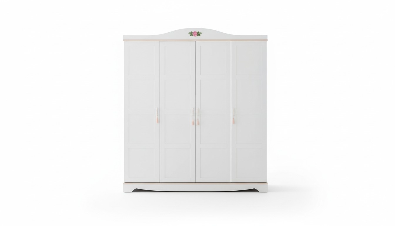 Weißer 4-Türiger Kleiderschrank Designer Holz Schrank Kinderzimmer Möbel