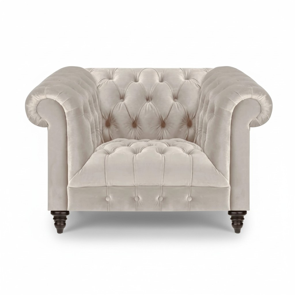 Weißer Chesterfield Polstersessel Designer Stoffsessel Textil SItzmöbel