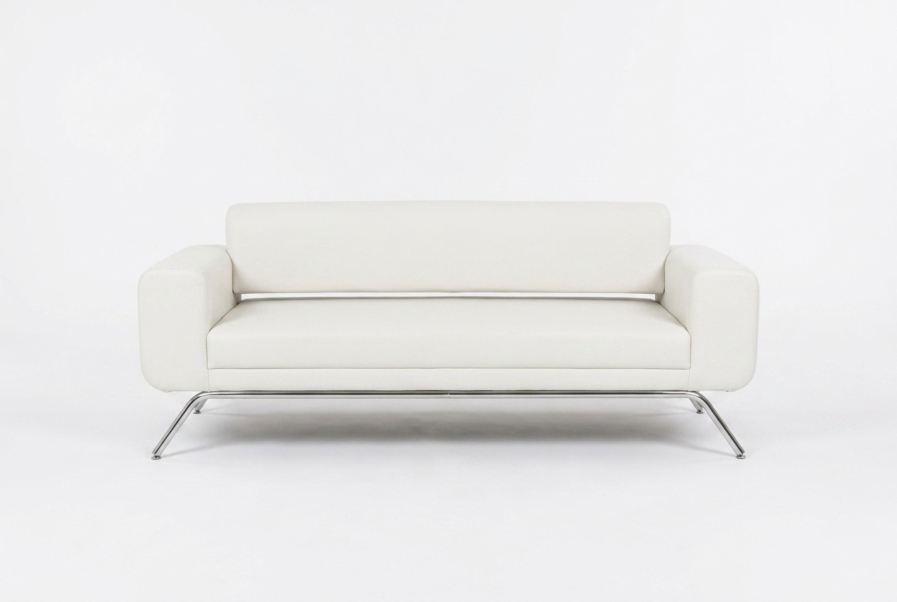 Weißer Dreisitzer Luxus Edelstahlfüße Textilmöbel Büro Couch Modern