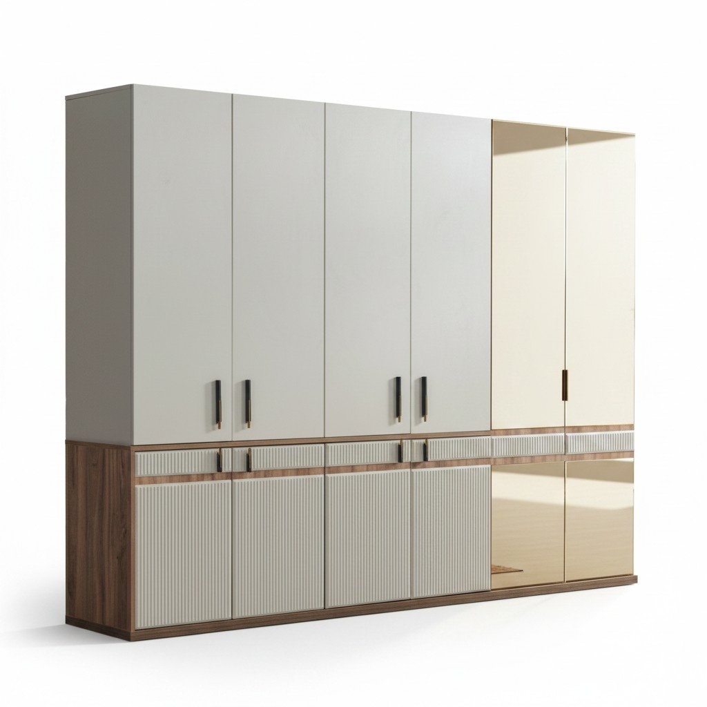 Weißer Kleiderschrank 10-türiger Holz Schlafzimmer Schrank Einrichtung