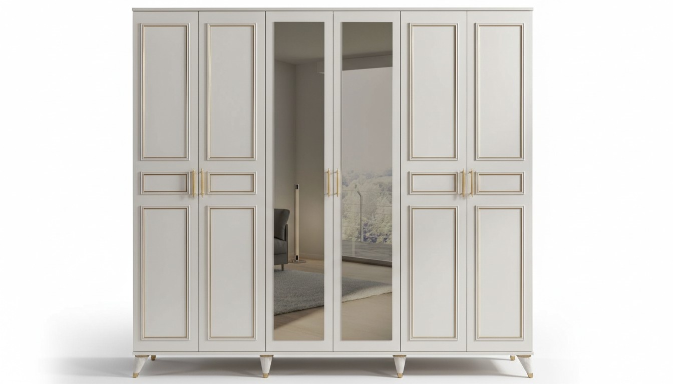 Weißer Kleiderschrank Glasschrank Schlafzimmer Designer Holz Möbel Neu