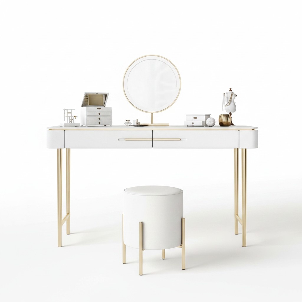 Weißer Schminktisch Designer Kosmetiktisch 2x Schubladen Frisierkommode