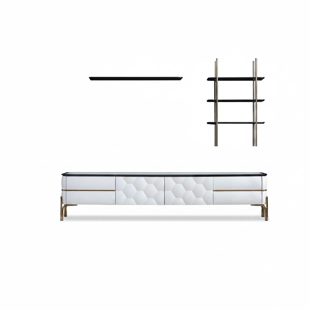 Weißer TV-Schrank Designer 2x Regale Wohnzimmer Stilvoller Set 3tlg
