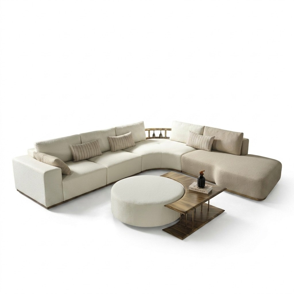 Weißes Ecksofa L-Form Couch Couchtisch Luxus Stoffmöbel Weiß Design