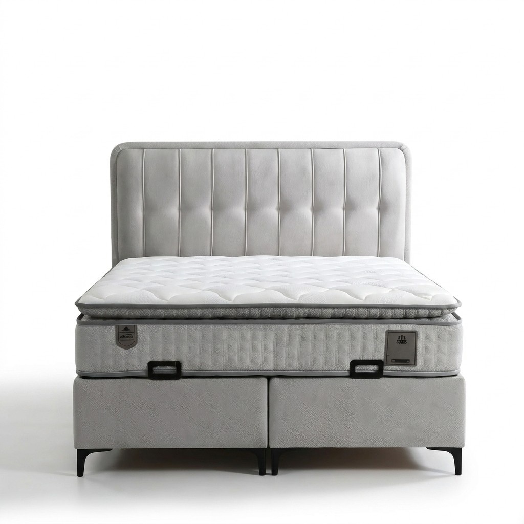 Weißes modernes Bett mit Matratze aus Textil und Holz