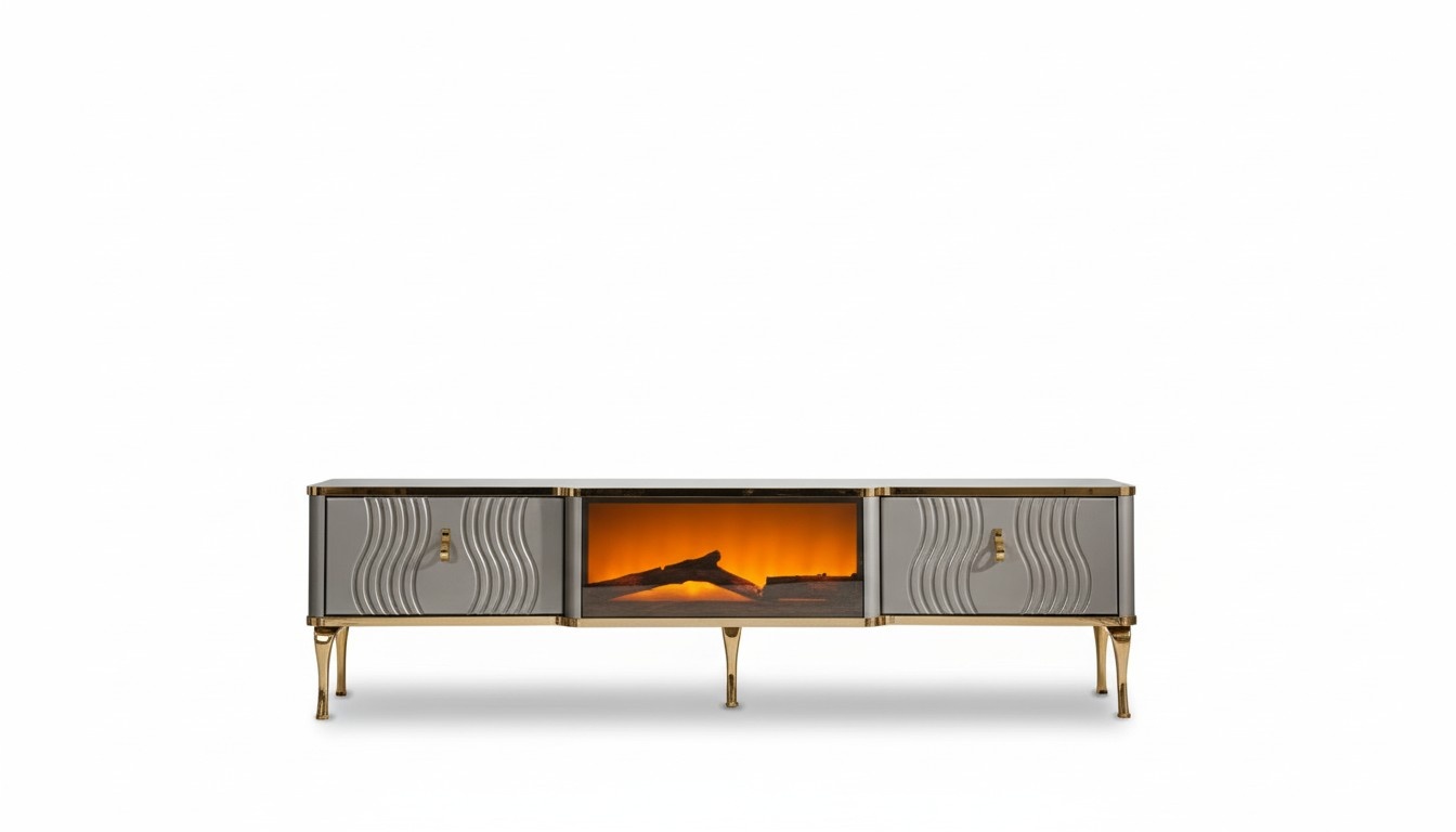 Weißes TV Sideboard goldene MDF Spanplatte + Metall Wohnzimmer TV Möbel