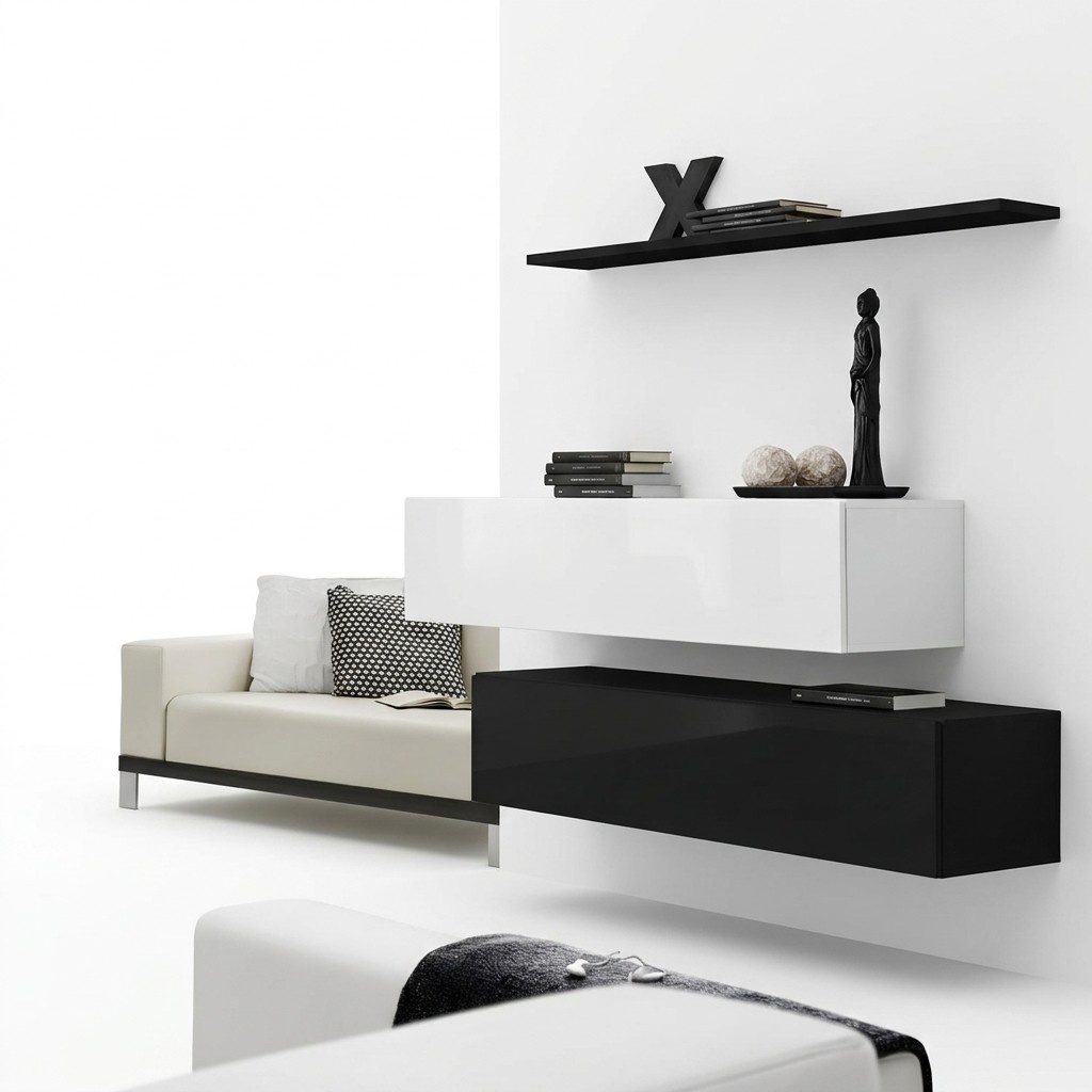 Wohn Zimmer Schwarz Wohnwand Designer Schränke Set Wandregal Modern Neu Möbel