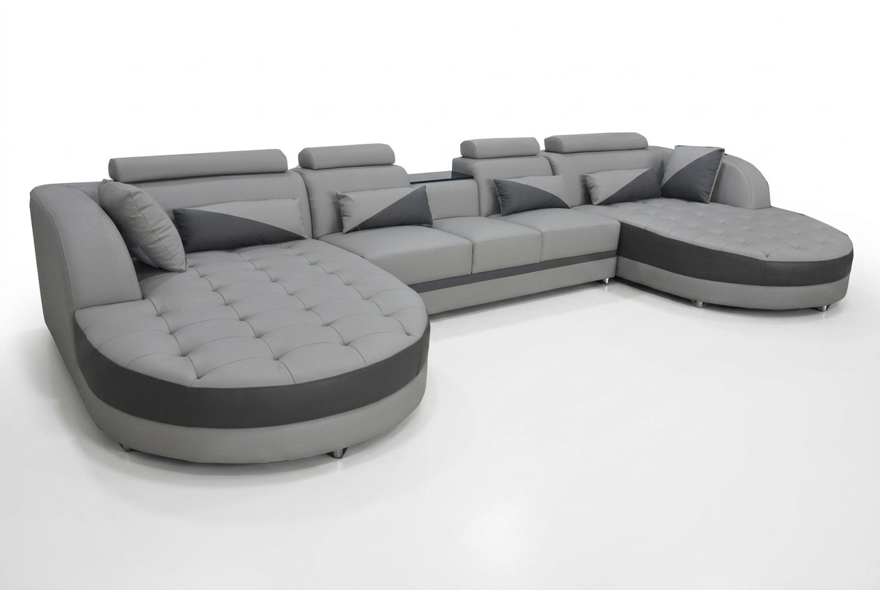 Wohnlandschaft Bettfunktion Graue Ecksofa U-Form Couch Design Polster USB Neu