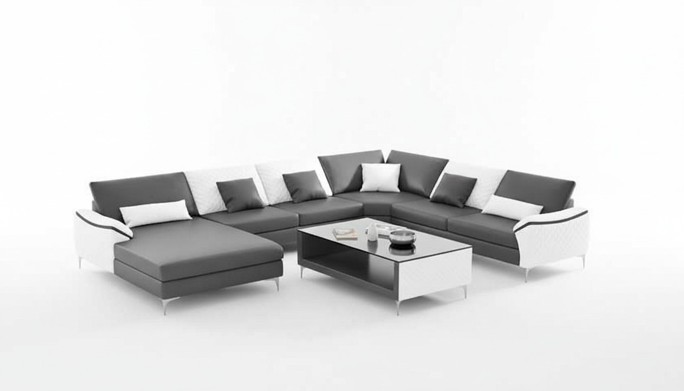 Wohnlandschaft Couchen Ledersofa Ecksofa U Form Schwarz Sofa Groß Neu