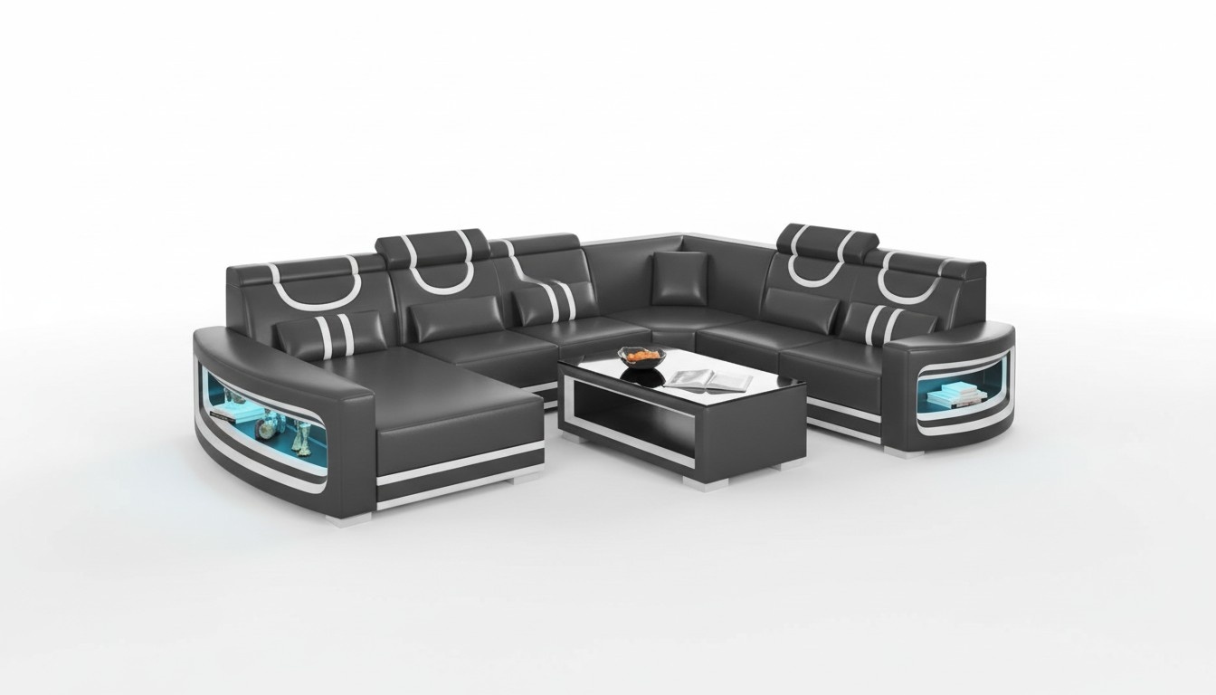 Wohnlandschaft Couchen Ledersofa Ecksofa U Form Schwarz Sofa Groß Neu