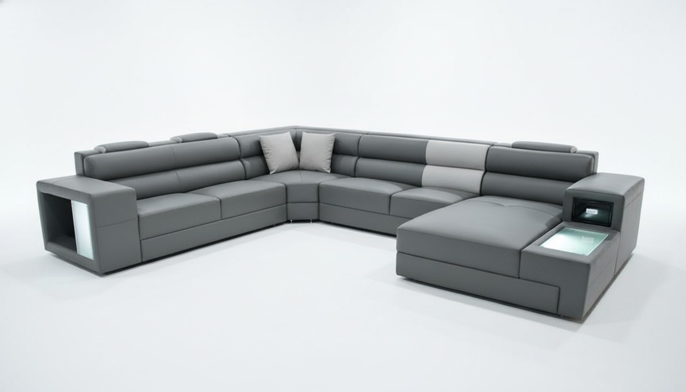 Wohnlandschaft Design Modern Leder Sofas Grau Neu Sofa U-Form Stoffsofa Couch