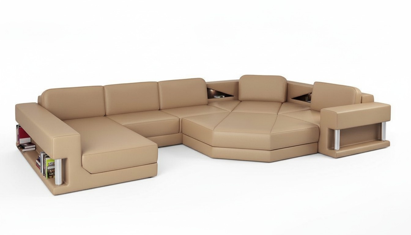 Wohnlandschaft Design Modern Sofa Ecksofa Sofa U-Form Ledersofa Couch Textil Neu